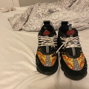 Versace Black and Gold Patterned Sneakers